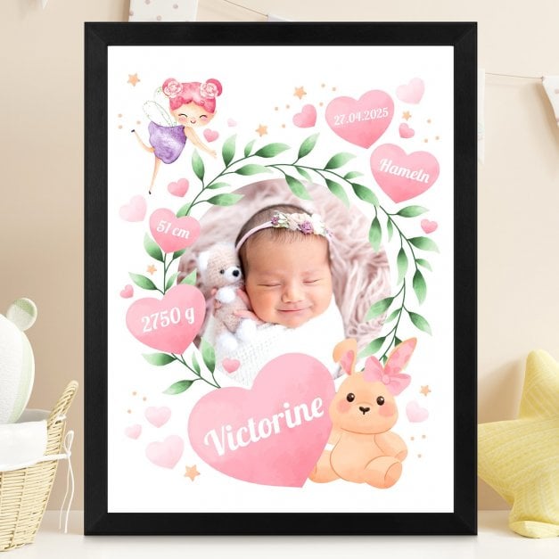 Personalisiertes Wandbildposter mit eigenem Foto für ein Mädchen zur Geburt, Taufe