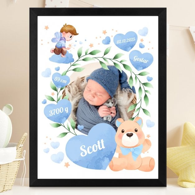 Personalisiertes Wandbildposter mit eigenem Foto für einen Jungen zur Geburt