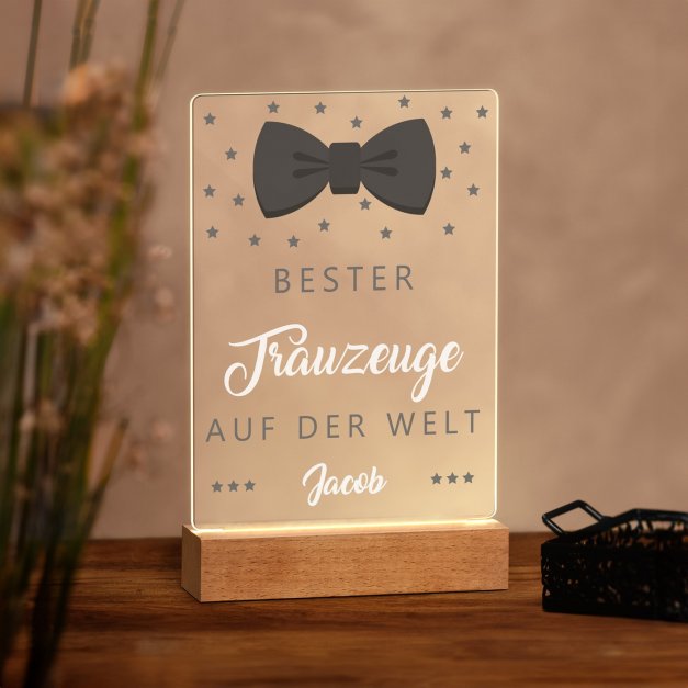 Beleuchteter LED-Rahmen mit eigenen Fotos und Holzständer Größe L für Ihren Trauzeugen als Dankeschön
