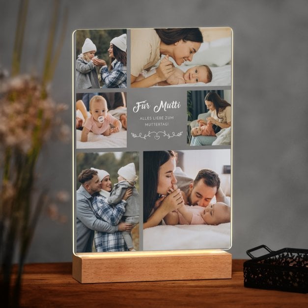Beleuchteter LED-Rahmen mit eigenen Fotos und Holzständer Größe XL für Ihre Mama zum Muttertag