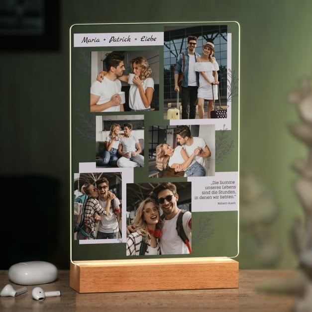 Beleuchteter LED-Rahmen mit eigenen Fotos und Holzständer Größe XL für ein Paar zur Hochzeit