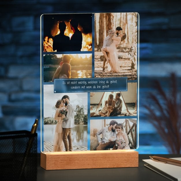 Beleuchteter LED-Rahmen mit eigenen Fotos und Holzständer Größe XL für ein Paar zur Trauung Hochzeit