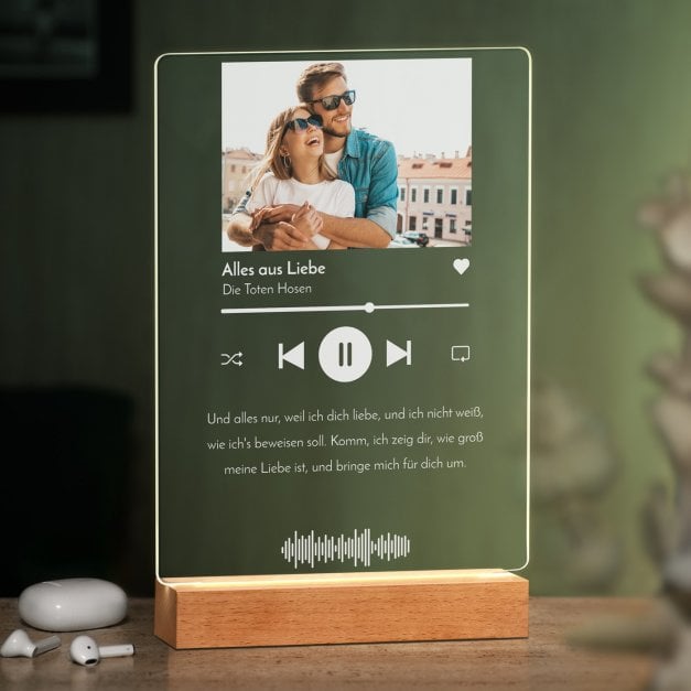 Beleuchteter LED-Rahmen mit eigenen Fotos und Holzständer Größe XL für ein Paar zum Jahrestag Valentinstag
