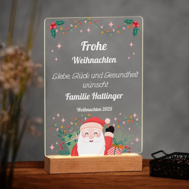 Beleuchteter LED-Rahmen mit eigenen Fotos und Holzständer Größe XL für zu Weihnachten