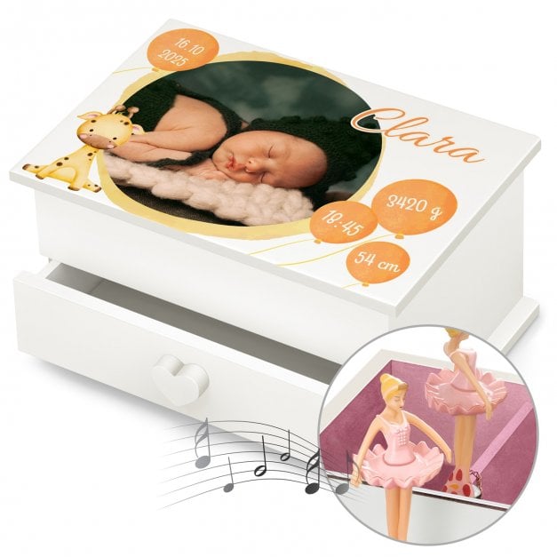 Jewelkeeper mit Ballerina-Spieldose und Aufdruck von eigenem Foto für ein Mädchen zur Geburt Taufe