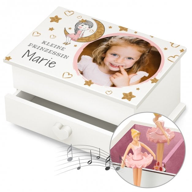 Jewelkeeper mit Ballerina-Spieldose und Aufdruck von eigenem Foto für ein Mädchen zum Geburtstag Mond