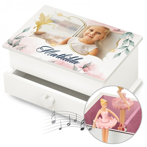 Jewelkeeper mit Ballerina-Spieldose und Aufdruck von eigenem Foto für ein Mädchen zum Geburtstag Fee