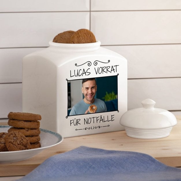 Weiße Keramikdose mit Aufdruck von eigenem Foto für ihn zum Geburtstag