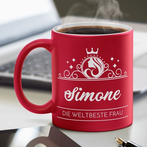 Keramikbecher mit Gravur Rot/Matt für sie zum Ehrentag Frauentag