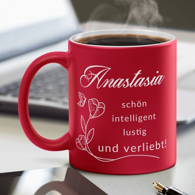 Keramikbecher mit Gravur Rot/Matt für sie Ihre Freundin Ehefrau zum Ehrentag