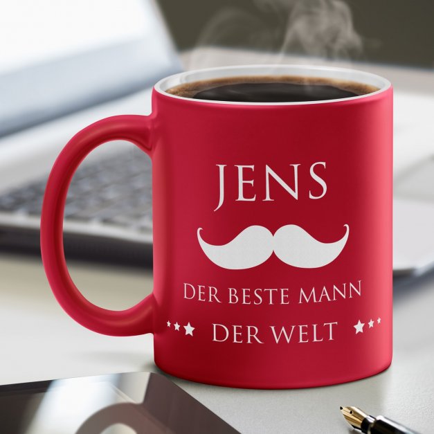 Keramikbecher mit Gravur Rot/Matt für Ihren Freund