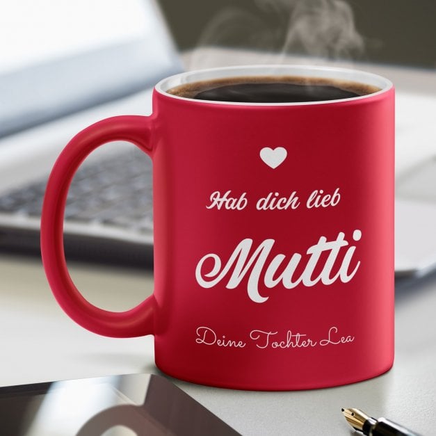 Keramikbecher mit Gravur Rot/Matt für Ihre Mutti