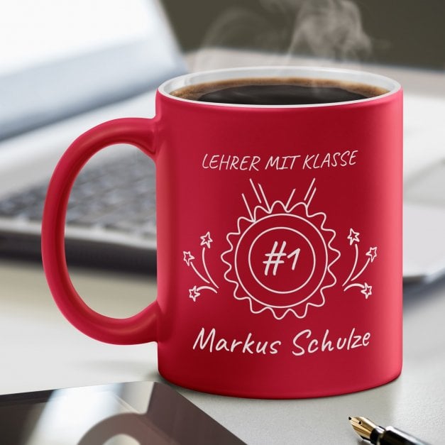Keramikbecher mit Gravur Rot/Matt für Ihren Lehrer Klassenlehrer zum Lehrertag
