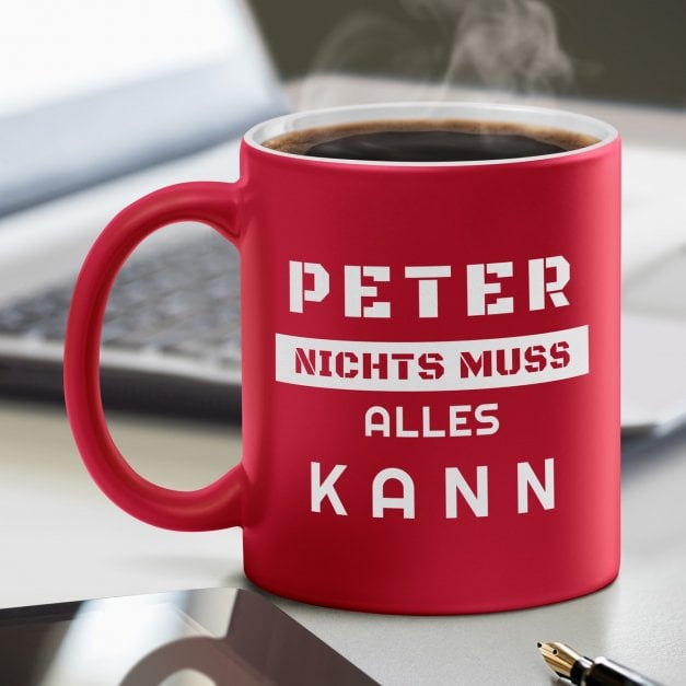 Keramikbecher mit Gravur Rot/Matt für ihn einen Rentner zum Ehrentag