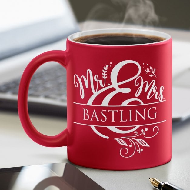 Keramikbecher mit Gravur Rot/Matt für ein Paar zur Hochzeit zum Hochzeitstag Einzug