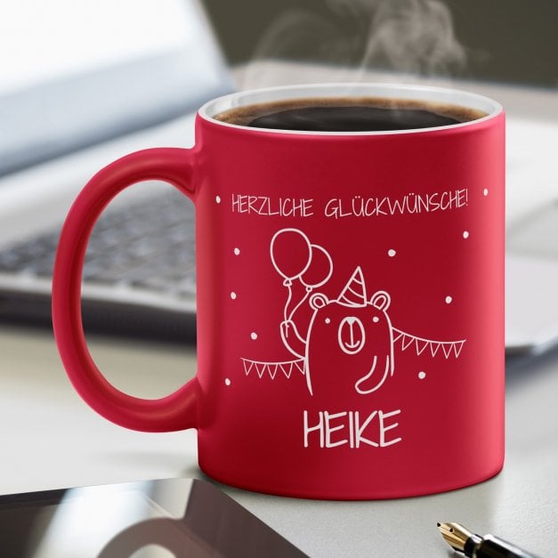 Keramikbecher mit Gravur Rot/Matt für ihn zum Ehrentag Geburtstag