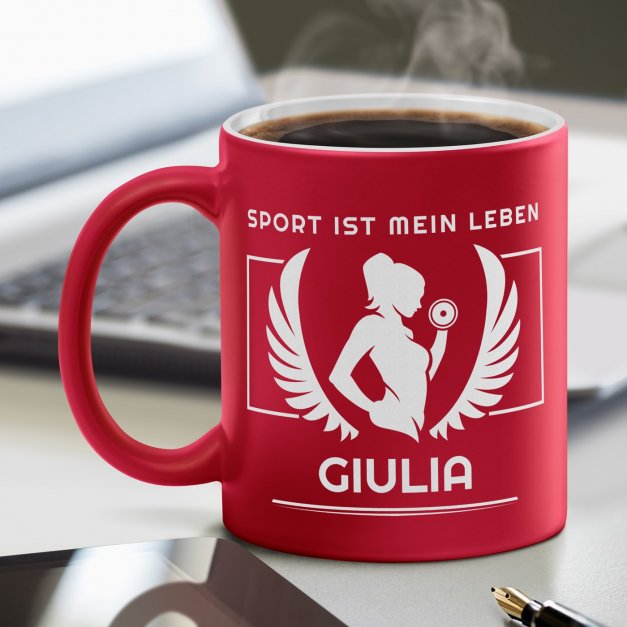Keramikbecher mit Gravur Rot/Matt für sie eine Sportlerin Fitnessliebhaberin zum Ehrentag