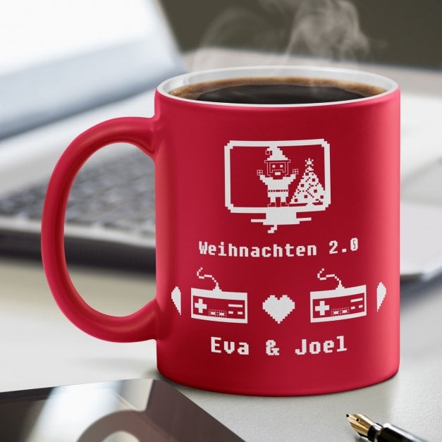 Keramikbecher mit Gravur Rot/Matt für ein Gamerpaar Ihren Freund Ihre Freundin zu Weihnachten