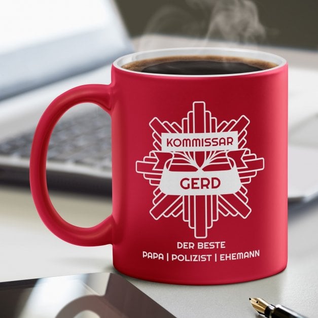 Keramikbecher mit Gravur Rot/Matt für einen Polizisten