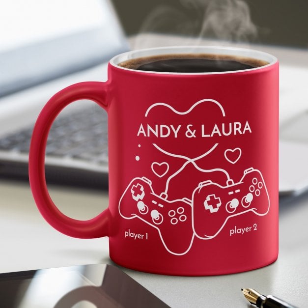 Keramikbecher mit Gravur Rot/Matt für Gamer Ihre Freundin Ihren Freund zum Valentinstag