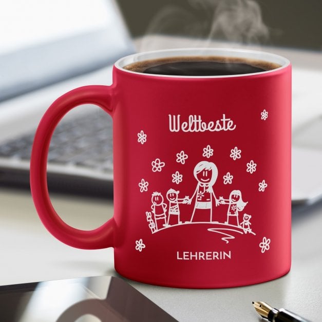 Keramikbecher mit Gravur Rot/Matt für Ihre Kindergärtnerin Lehrerin