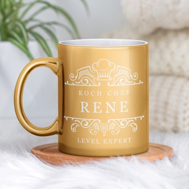 Kaffeebecher mit Gravur Gold/Glänzend für einen Küchenchef zum Ehrentag