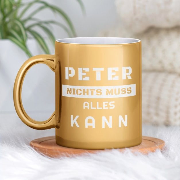 Kaffeebecher mit Gravur Gold/Glänzend für einen Rentner zum Ehrentag