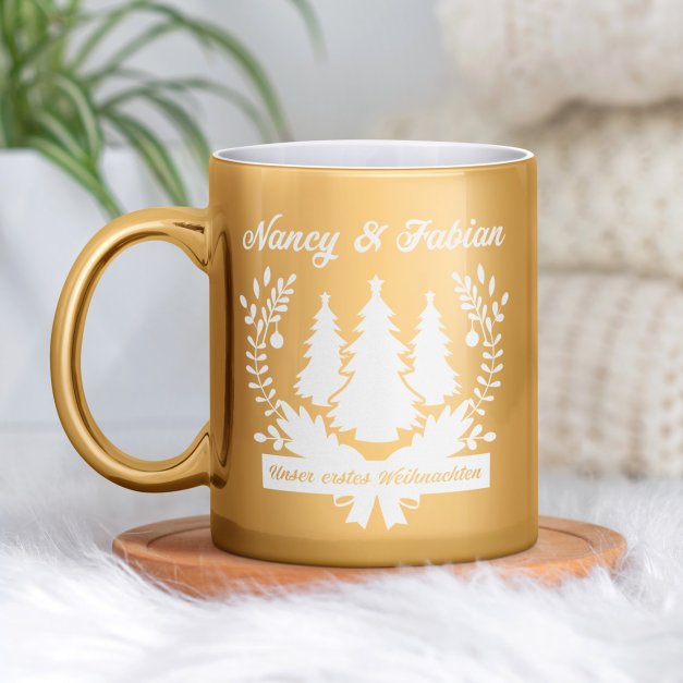 Kaffeebecher mit Gravur Gold/Glänzend für ein Liebespaar zu Weihnachten