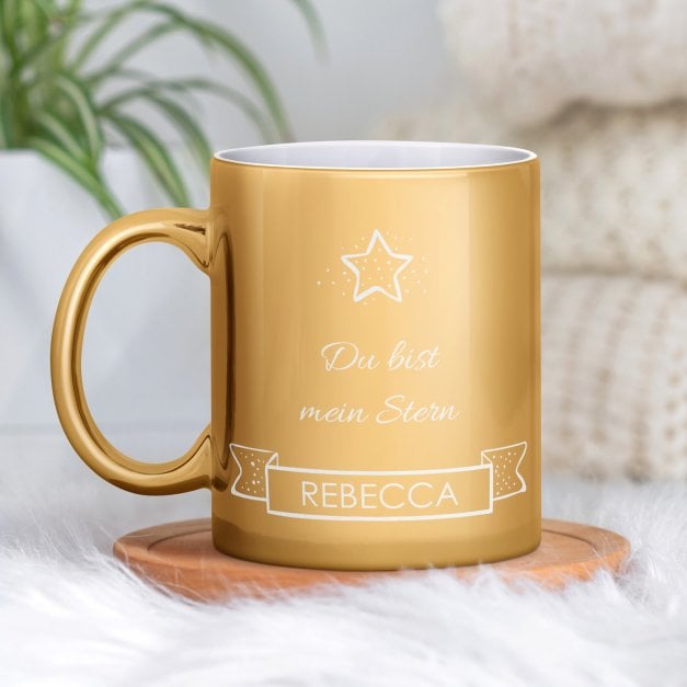 Kaffeebecher mit Gravur Gold/Glänzend für sie Ihre Freundin ein Mädchen zu Weihnachten zum Geburtstag
