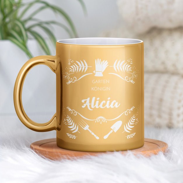 Kaffeebecher mit Gravur Gold/Glänzend für eine Hobbygärtnerin