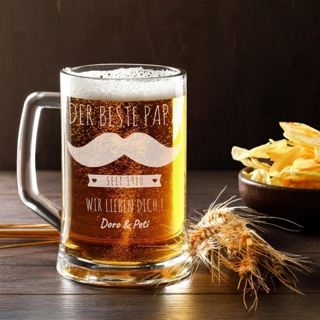 Bierkrug aus Glas mit Gravur für Ihren Papa