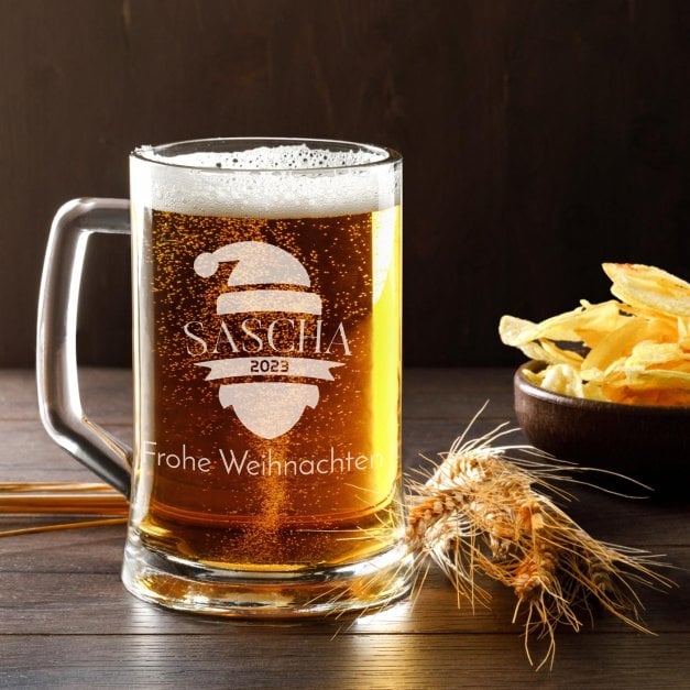 Bierkrug aus Glas mit Gravur für ihn zum Nikolaustag zum Weihnachtsfest