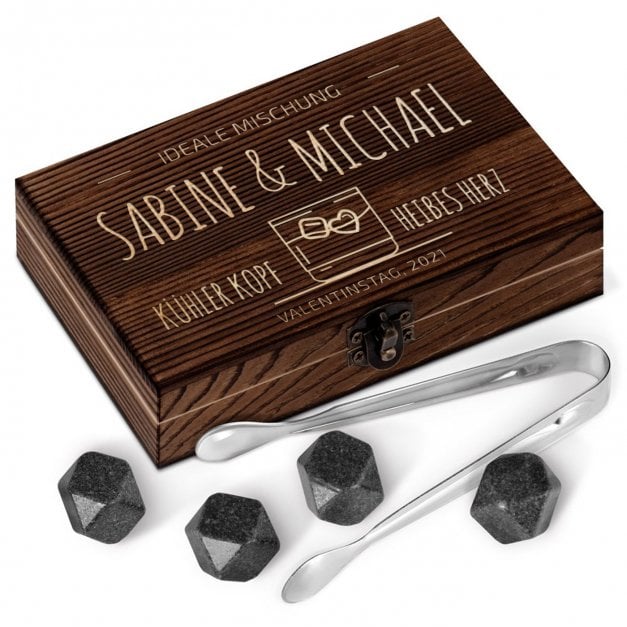 Whisky Steine Set in Holzbox mit Gravur für ein Paar zum Hochzeitstag