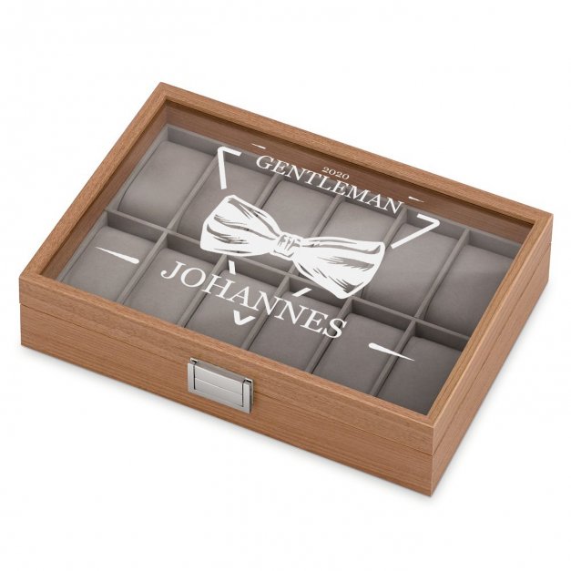 Uhrenbox aus Holz mit Gravur für einen Gentleman zum Jubiläum