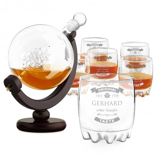 Whisky Karaffe in Globusform mit Schiff mit 6 Gläsern für einen Whiskyfan