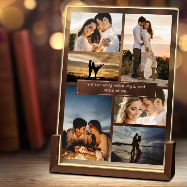 Beleuchtetes Acrylglas mit eigenen Fotos und Holzständer Größe XL für ein Paar Ihren Freund Ihre Freundin zum Valentinstag zur H