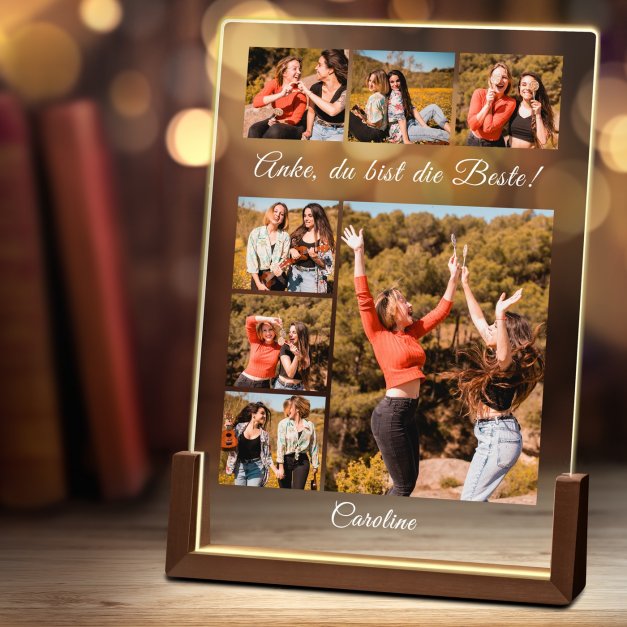 Beleuchtetes Acrylglas mit eigenen Fotos und Holzständer Größe XL für sie Ihre Freundin zum Geburtstag Jubiläum