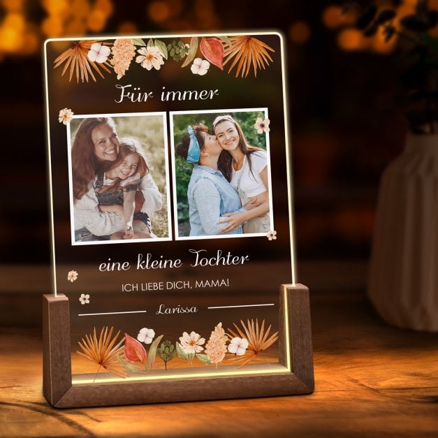 Beleuchtetes Acrylglas mit eigenen Fotos und Holzständer Größe L für Ihre Mutter zum Muttertag