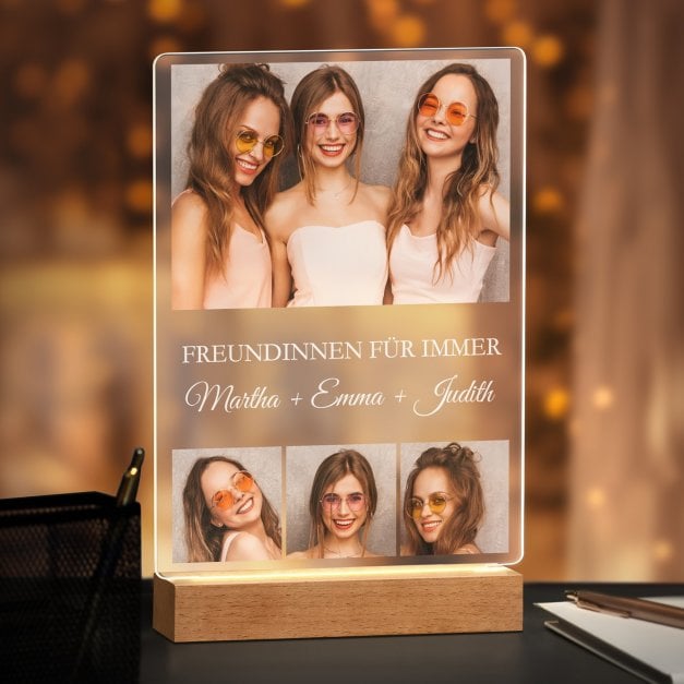 Beleuchteter LED-Rahmen mit eigenen Fotos und Holzständer Größe XL für Ihre beste Freundin