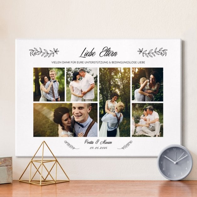Wandbildcollage mit Aufdruck von eigenen Fotos für Ihre Eltern als Dankeschön