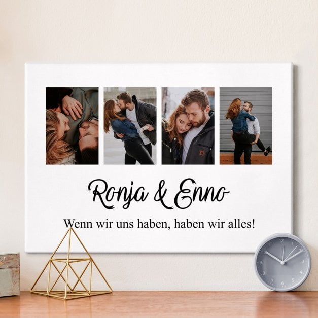 Wandbildcollage mit Aufdruck von eigenen Fotos für ein Paar zur Verlobung Hochzeit zum Einzug