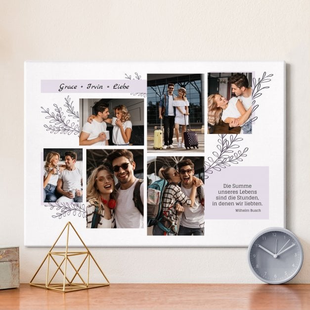Wandbildcollage mit Aufdruck von eigenen Fotos für ein Liebespaar zum Jahrestag Valentinstag