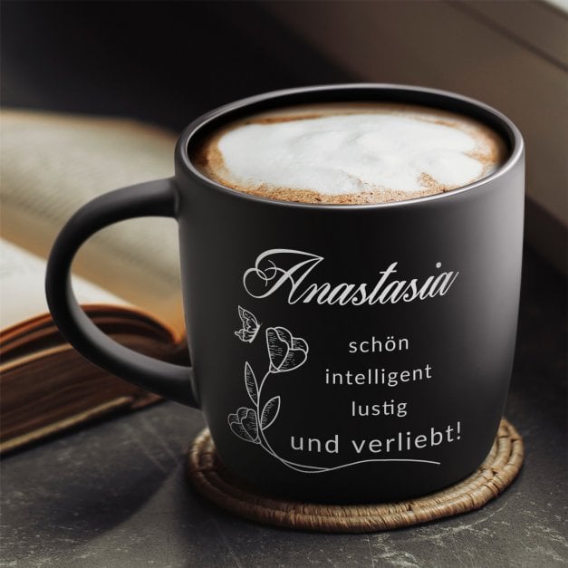 Keramikbecher mit Gravur Schwarz/Matt für Ihre Ehefrau Freundin zum Geburtstag Jubiläum