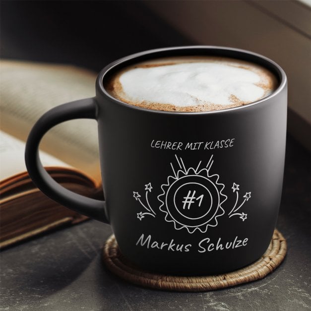 Keramikbecher mit Gravur Schwarz/Matt für Ihren Klassenlehrer Erzieher zum Lehrertag