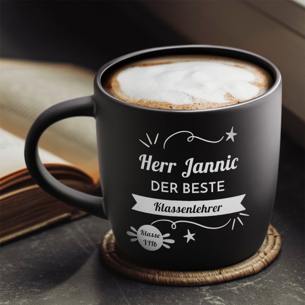 Keramikbecher mit Gravur Schwarz/Matt für Ihren Lehrer Klassenlehrer zum Lehrertag