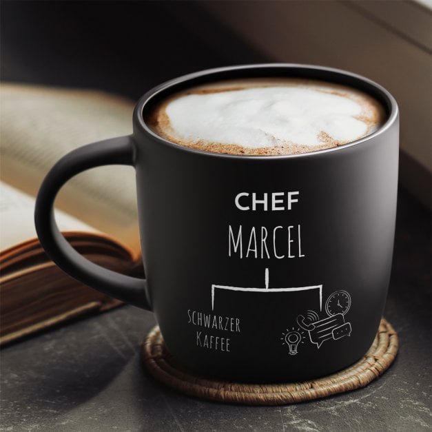 Keramikbecher mit Gravur Schwarz/Matt für einen Geschäftsführer Ihren Chef zum Ehrentag
