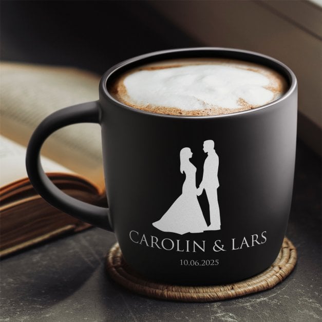 Keramikbecher mit Gravur Schwarz/Matt für ein Brautpaar für eine Ehefrau einen Ehemann zur Hochzeit zum Hochzeitstag