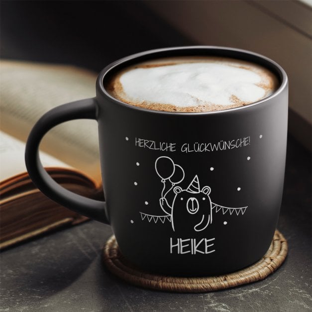 Keramikbecher mit Gravur Schwarz/Matt für ihn zum Geburtstag Jubiläum