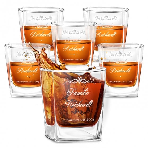 6er Whisky Gläser Set mit Gravur für ein Paar zur Hochzeit zum Hochzeitstag Einzug