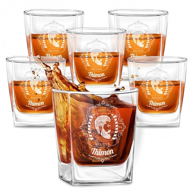6er Whisky Gläser Set mit Gravur für Ihren Bruder zum Geburtstag